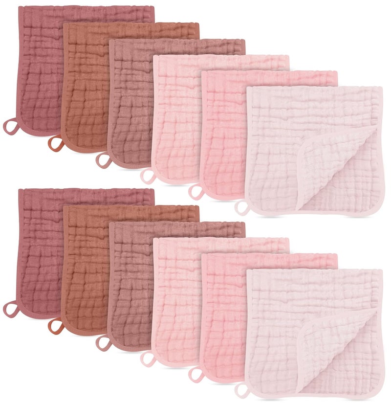 SWEET DOLPHIN 12 Pack Muslin Burp Cloths Large 100% Cotton Burping Clothes for Baby Drool - Absorbent and Soft Boys & Girls Milk Spit Up Rags for Newborn Essentials Registry - Dewy Petal - Image 1